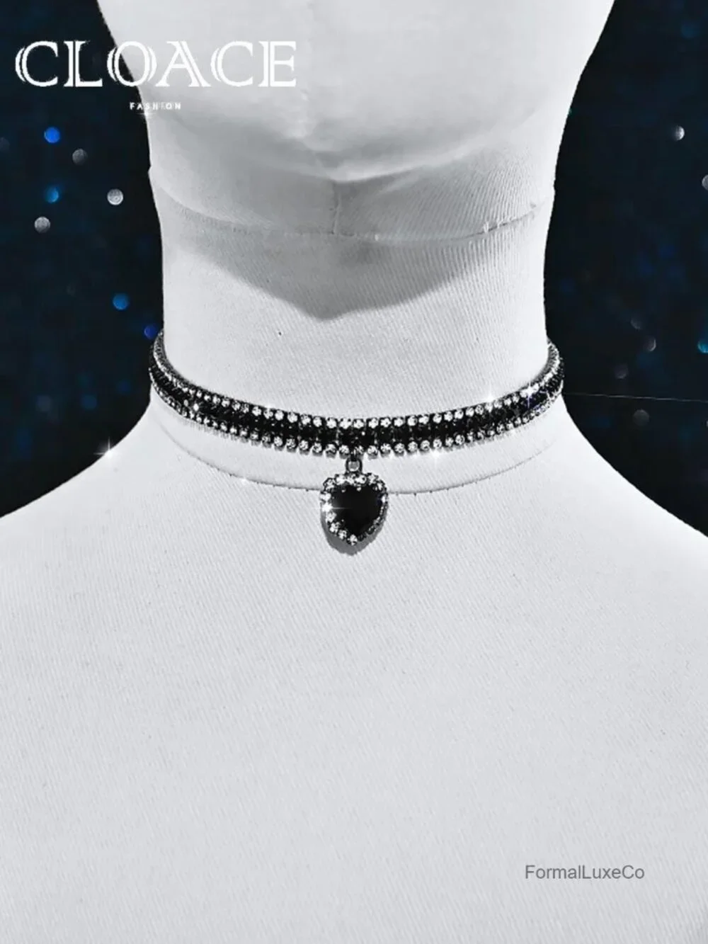 Rhinestone Choker Necklace Heart Pendant Crystal Prom Chain Jewelry for Women